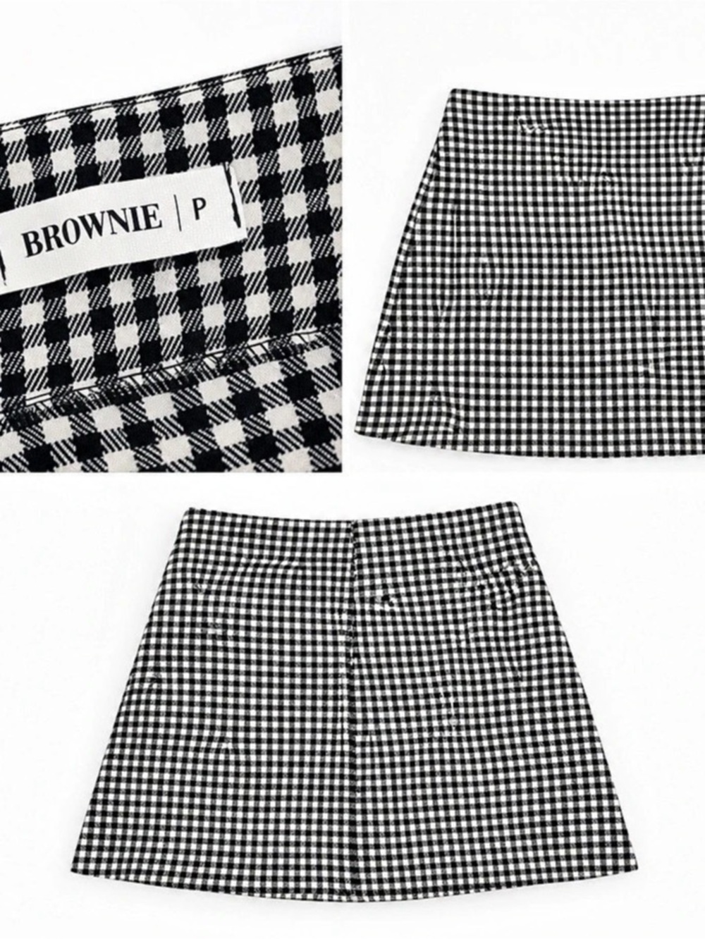 Brownie Gingham Button Front Mini Skirt in Black & White Size P Like New